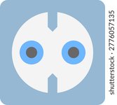 This square icon shows a round electrical outlet with two holes, with a light blue background and white outlet face. It