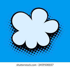 This square-format illustration presents a white bloom silhouette set against a bold azure blue background, highlighted with a pop art halftone dot pattern, creating a crisp and contemporary visual.