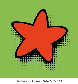This square-format image features a retro-inspired red star with bold outlines against a lime green backdrop, detailed with a halftone dot gradient for a timeless pop art feel.