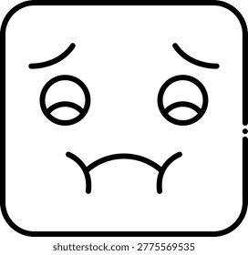 This square-shaped emoticon features a somber expression, characterized by downcast eyes and a downturned mouth, conveying feelings of sadness or disappointment. The minimalist design and clean lines make it ideal for digital communication, social media, or design projects needing to express negative emotions.