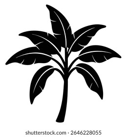 This stark black silhouette presents a simplified yet striking tropical tree, perfect for conveying nature, vacation vibes, or minimalist elegance in any design project.
