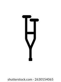 This stark black and white image displays a minimalistic graphic of a crutch, a mobility aid often utilized for support during injury or rehabilitation, standing isolated.