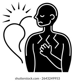 Esta ilustração de vetor preto e branco retrata as emoções cruas de desgosto, dor e luto. Apresentando uma silhueta de arte de linha minimalista destacando angústia psicológica e angústia.