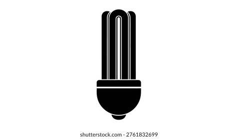 This is a stark, black-and-white graphic of a cfl bulb. It features a curved, spiral tube and a standard screw base, representing energy-efficient lighting.