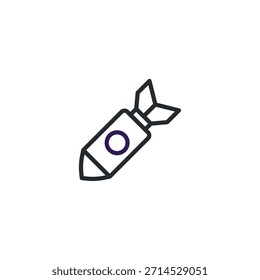 Esta ilustração gritante apresenta uma bomba atômica estilizada, transmitindo temas de perigo, conflito e potencial devastação. O design minimalista enfatiza a potência bruta e a ameaça associada à