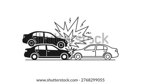 This stark illustration shows a four-vehicle collision, emphasizing the destructive force and potential dangers of driving.