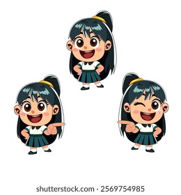 This sticker pack features a cheerful cartoon girl with expressive green eyes and a cap, showcasing different emotions. Perfect for messaging apps and social media.