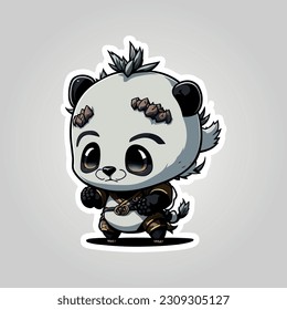 This sticker showcases an adorable depiction of a panda fighter with rock-like eyebrows, exuding a fierce yet cute aura. With its determined expression and playful style.