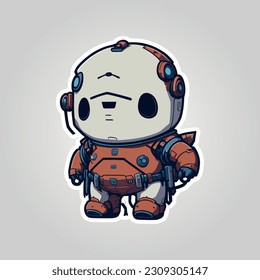 This sticker showcases an adorable depiction of an orange robot in armor, exuding both strength and cuteness. With its charming design and playful expression.