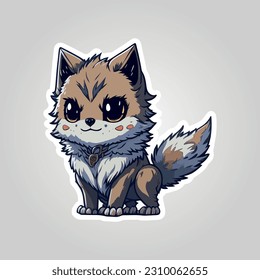 This sticker showcases an adorable depiction of a brown wolf with soft, fluffy fur, radiating cuteness and charm. With its endearing eyes and charming expression, it captures the allure and beauty.