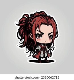 This sticker showcases an adorable depiction of a girl fighter dressed in a red kimono, exuding both strength and cuteness. With her determined expression and charming outfit.