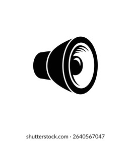 This stock image presents a simple, yet striking isolated black speaker icon, set against a clean white background, ideal for various design and audio-related projects.