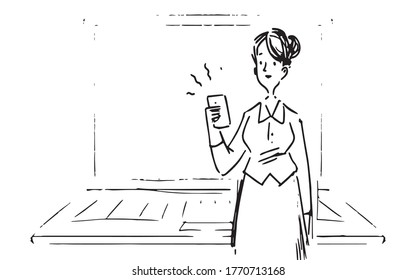 in this storyboard there is a lady holding the phone in her hand, the lady is holding the phone in her hand and looking at it, the phone is held in the hand by a young lady, storyboard.