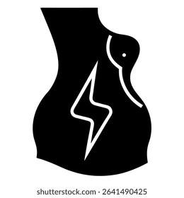 This striking abstract illustration depicts a pregnant woman's body with a bold lightning bolt symbol superimposed within, creating a powerful visual metaphor.