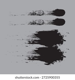 This striking abstract ink splash composition channels raw energy and fluid motion in a dramatic monochromatic study. Centered on a clean gray canvas, three vertical formations of intense black 