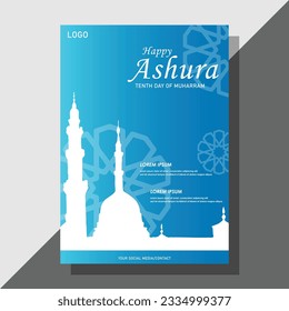 This striking Ashura flyer features a captivating light blue vector background that gracefully fills the canvas. The color radiates tranquility and serenity, setting the tone for the flyer's theme.