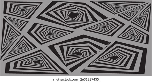This striking black and white abstract design features a complex interplay of overlapping geometric shapes, creating an optical illusion effect. eps 10