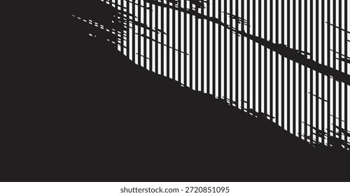 Este gráfico preto e branco impressionante apresenta traçados de pincel em negrito sobrepondo um padrão nítido de listras verticais, criando um plano de fundo abstrato dinâmico e moderno ideal para projetos de design