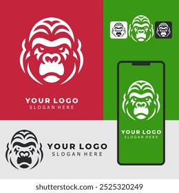 This striking black and white illustration features a detailed gorilla face with an assertive expression, perfect for logos or artistic designs.