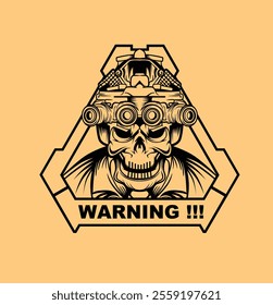 This striking black and white illustration features a tactical skull warning design. Perfect for those who appreciate edgy aesthetics and bold statements in art!