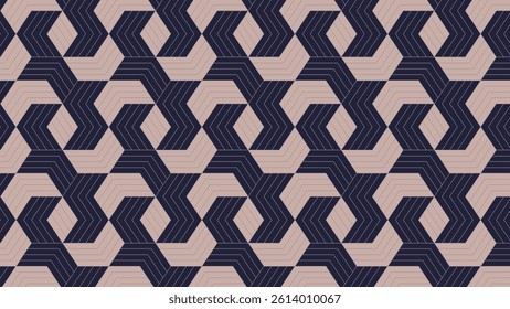 This striking design features bold hexagonal shapes in deep navy and soft blush, creating a sophisticated and dynamic visual that adds depth and contemporary elegance to any space.