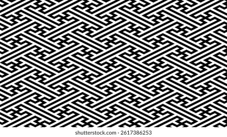 This striking design features a complex black and white geometric pattern, creating a bold and modern texture that adds depth and sophistication to any contemporary space.