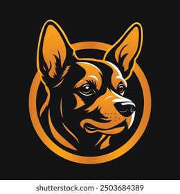 This striking dog clipart features a detailed dog head enclosed within a circular design, set against a sleek black background. 