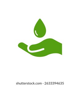 This striking ecology icon depicts a hand cradling a water drop, highlighting the essential need for environmental sustainability and water conservation in our communities and beyond