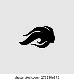 Este llamativo logotipo gráfico presenta el perfil de una mujer con un cabello que fluye elegantemente, encarnando el estilo moderno y la belleza de los conceptos relacionados con la moda.