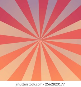 This striking illustration features a radial burst pattern with alternating rays of red and orange colors emanating from a central point. The background transitions from a light peach color.