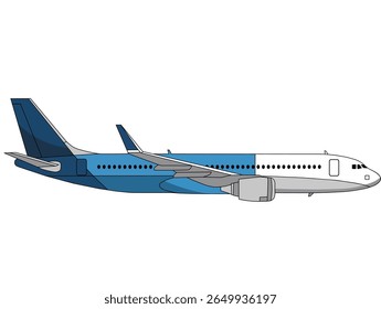 This striking illustration showcases a contemporary passenger airplane in a side profile, set against a stark black background.