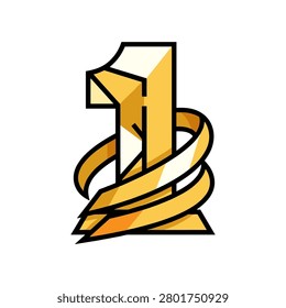 This striking image features a bold golden number one elegantly entwined with a flowing golden ribbon, symbolizing unparalleled excellence and ultimate victory. It's a perfect icon for celebrating achievements, ranking top performers, or highlighting a leading position in any field.