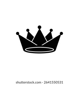 This striking image features a solid black silhouette of a regal crown with a central high point, adorned with decorative elements, set against a clean, white background.