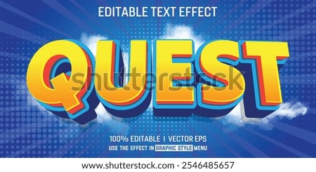 This striking image features the word "quest" prominently displayed against a vibrant blue background, symbolizing adventure and exploration.
