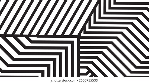 This striking image presents a geometric pattern featuring sharp, angular black lines contrasting against a white backdrop, creating a modern, abstract, and high-contrast design.