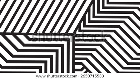 This striking image presents a geometric pattern featuring sharp, angular black lines contrasting against a white backdrop, creating a modern, abstract, and high-contrast design.