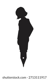 Esta llamativa Imagen presenta una silueta negra minimalista sobre un fondo blanco prístino. La parte superior de la silueta representa una figura humana, sugiriendo sutilmente un profesional, posiblemente un dos