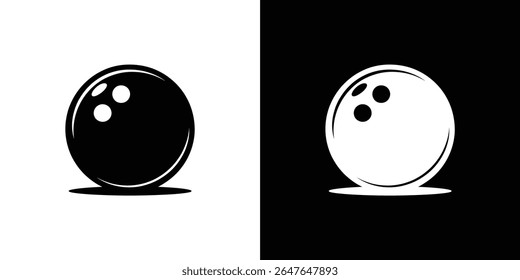 This striking image showcases two bowling ball icons, inverted for visual contrast. One displays a black ball on a white background, the other white on black.