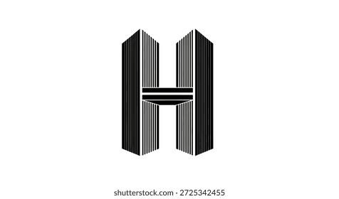 Dieses auffällige Logo zeigt eine geometrische Interpretation des Buchstabens 'H'. Das Design setzt eine moderne und minimalistische Ästhetik ein, die klare Linien und strukturierte Formen verwendet. Dieses Logo würde einem