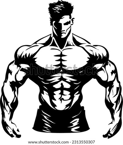This striking muscular body vector illustration showcases the epitome of physical strength and fitness. The artwork captures the intricacies of well-defined muscles and chiseled contours, highlighting