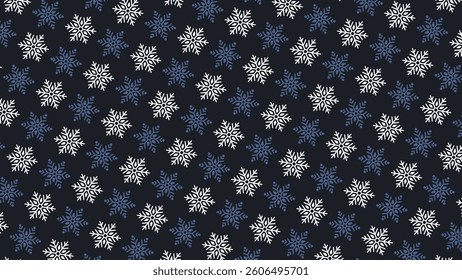 This striking pattern features white and blue snowflakes set against a deep black background. The bold contrast creates a festive and modern holiday vibe, perfect for seasonal decorations.