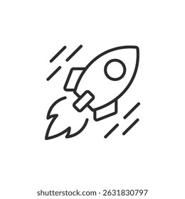 This striking rocket line icon symbolizes startups, tech advancements, and innovation, offering a versatile design for customization in branding, marketing, or illustrating entrepreneurial journeys