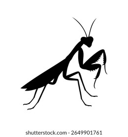 this striking vector EPS featuring a black praying mantis silhouette. Ideal for nature themes, insect projects, and designs emphasizing stealth or unique creatures.
