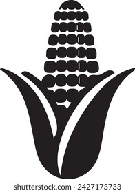  This striking vector features a monochrome silhouette of a corn cob, set against a white background with a dramatic diagonal shadow.