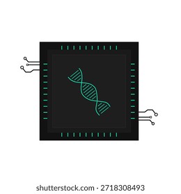 Esta impressionante ilustração vetorial representa uma dupla hélice de ADN integrada num microchip moderno, simbolizando a convergência da biotecnologia e da computação avançada. É perfeito para transmitir ideias sobre engenharia genética, bioinformática, saúde futura e inovação científica. Ideal para apresentações de pesquisa, artigos técnicos ou anúncios de saúde digital.