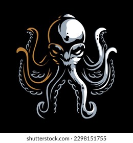 This striking vector illustration features an angry kraken mascot with a duotone color scheme. Perfect for use in logos and other designs, this unique design is sure to make a statement.