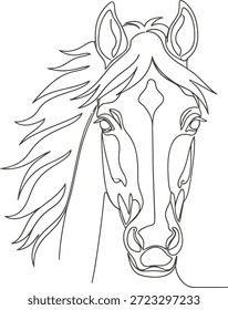 Este é um deslumbrante desenho de linha preto e branco da cabeça de um cavalo, mostrando suas características majestosas e juba fluindo. Os detalhes intrincados e as linhas suaves criam um efeito visual cativante, tornando-o perfeito para os entusiastas da arte e para os amantes do cavalo.