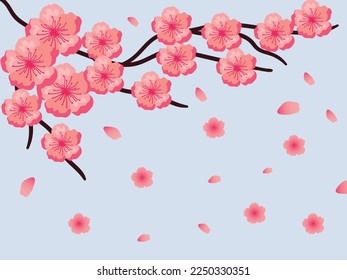 This stunning cherry blossom illustration captures the essence of springtime, with delicate pink petals floating gracefully in the breeze and intricate details and vibrant colors.