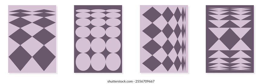 This is a stunning collection of modern geometric patterns showcasing various shapes in beautiful muted purple tones