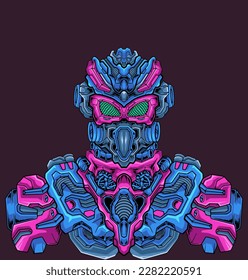 Esta impresionante ilustración muestra un robot samurai, un guerrero del futuro que está equipado con tecnología y armas avanzadas. Con su diseño elegante y su aspecto futurista, este robot samurai es un